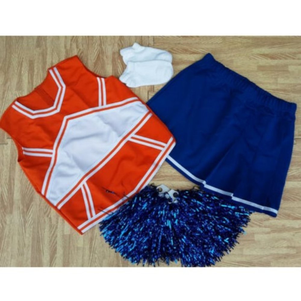 NEW ADULT CHEERLEADER UNIFORM SKIRT TOP SOCKS POMS